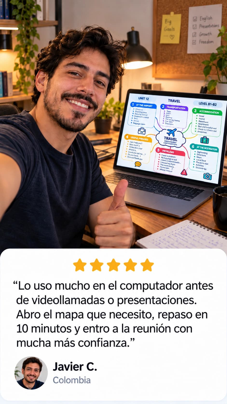 Testimonio de Javier C. (Colombia) repasando los mapas en el computador